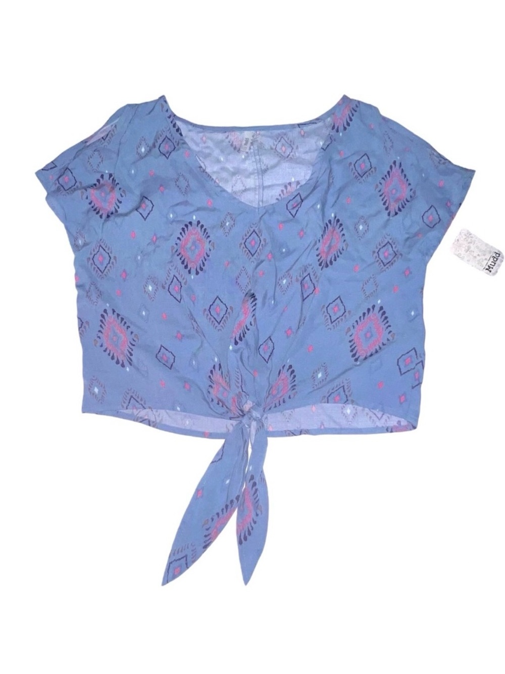 New Mudd Oversized Tie Front Cold Shoulder Cropped Short Sleeve Top Jr XXS NWT